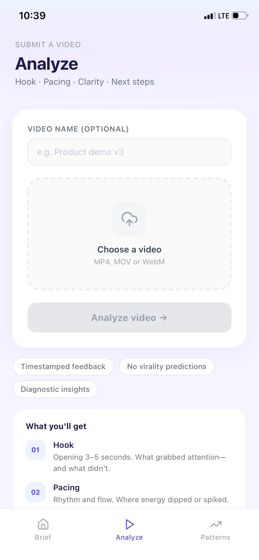 Analyze screen